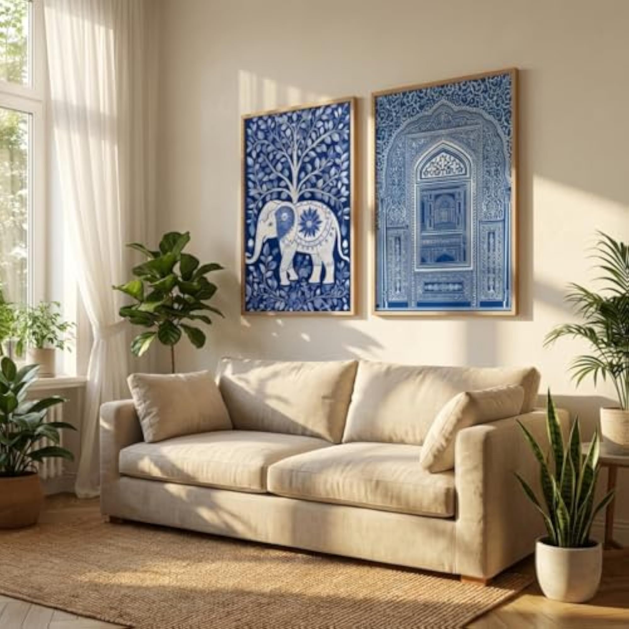 Set of 2 Blue Elephant Arch Wall Photos with Frames